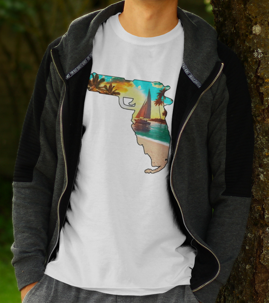 Florida Sunset Beach Sailboat Gun Shape T-Shirt