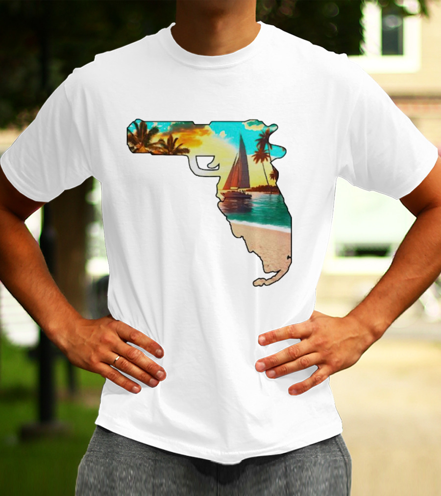 Florida Sunset Beach Sailboat Gun Shape T-Shirt