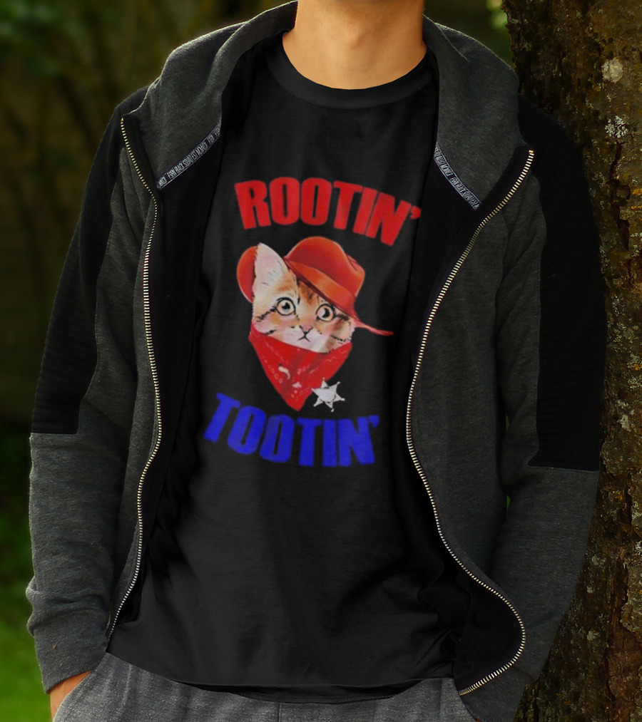 Rootin Tootin Cat Cowboy Vintage Red Hat And Bandana With Sheriff Star T-Shirt