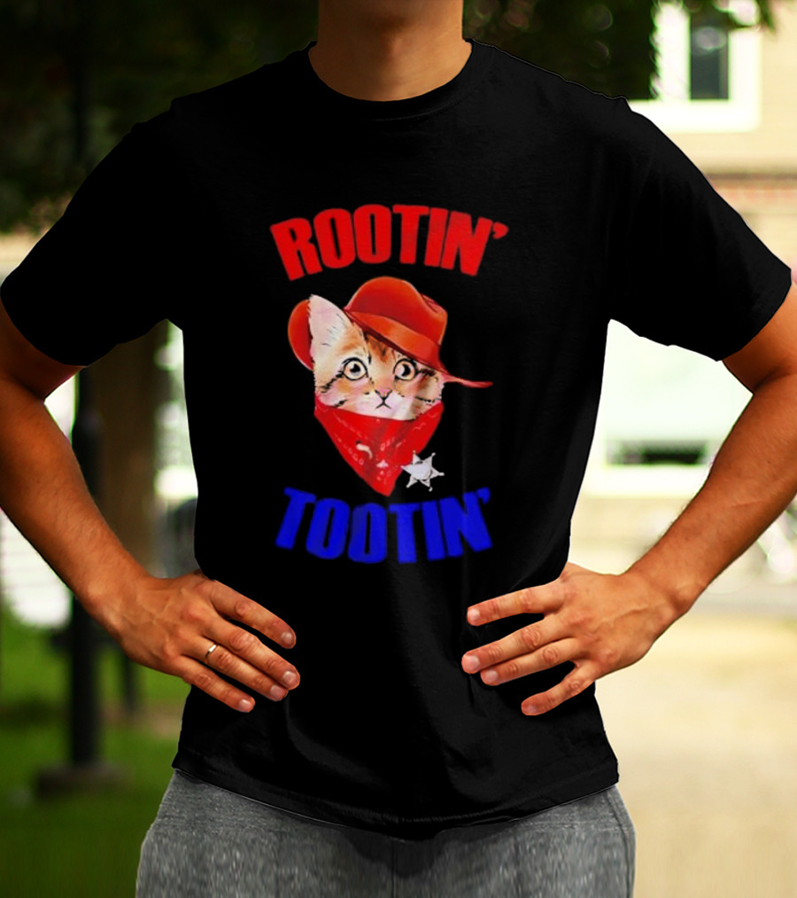 Rootin Tootin Cat Cowboy Vintage Red Hat And Bandana With Sheriff Star T-Shirt