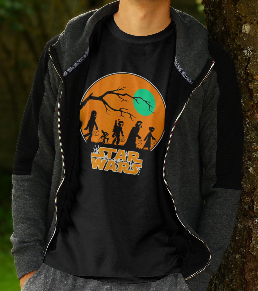 Star Wars Halloween Trick-or-Treating Silhouette Moon T-Shirt