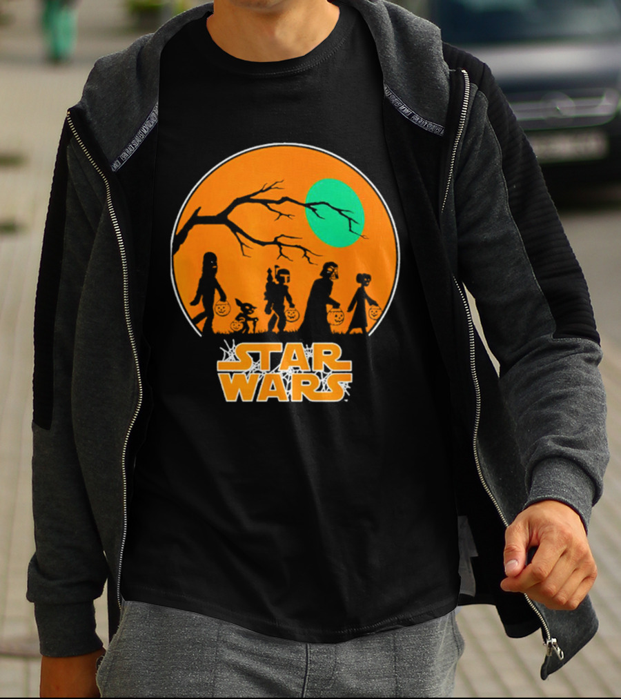Star Wars Halloween Trick-or-Treating Silhouette Moon T-Shirt