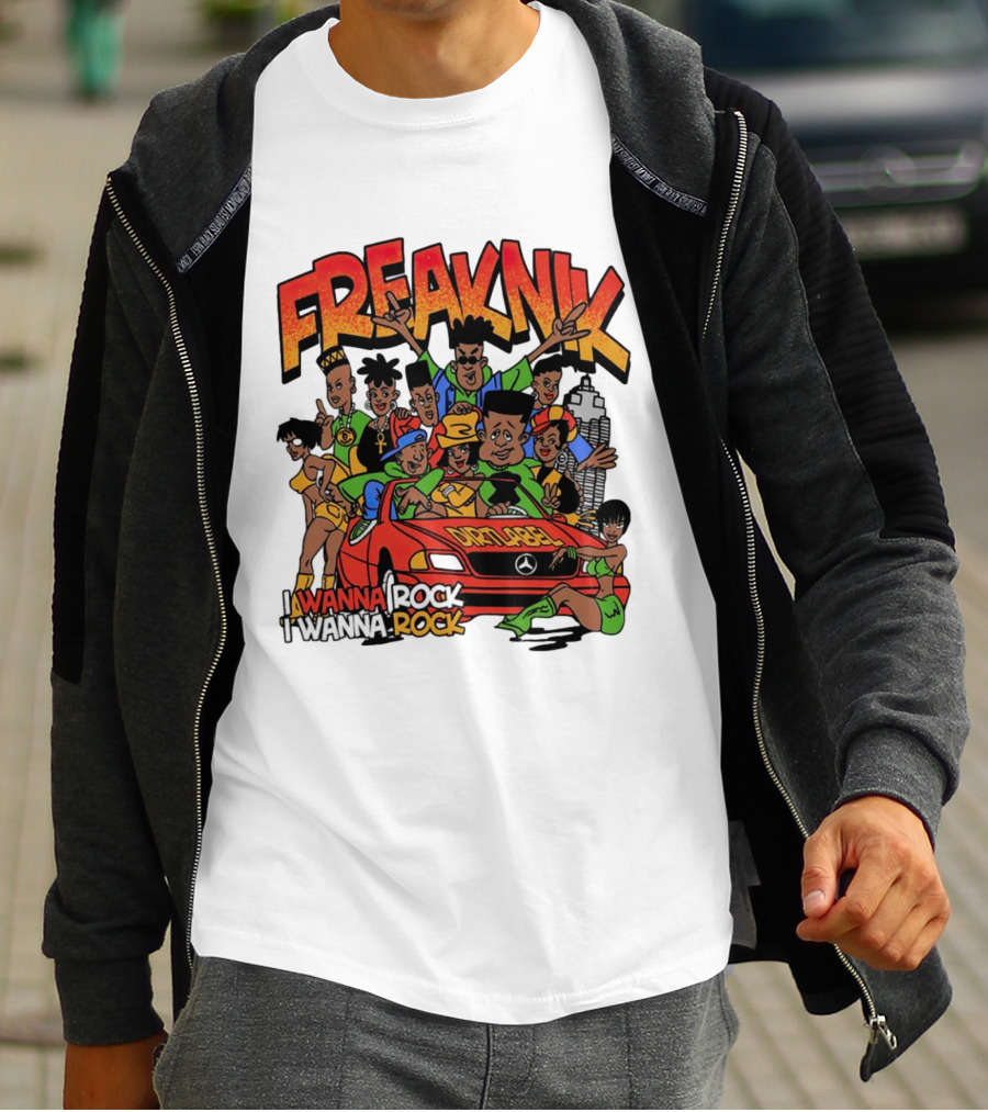 FreakNik I Wanna Rock Cartoon Characters In Red Car T-Shirt