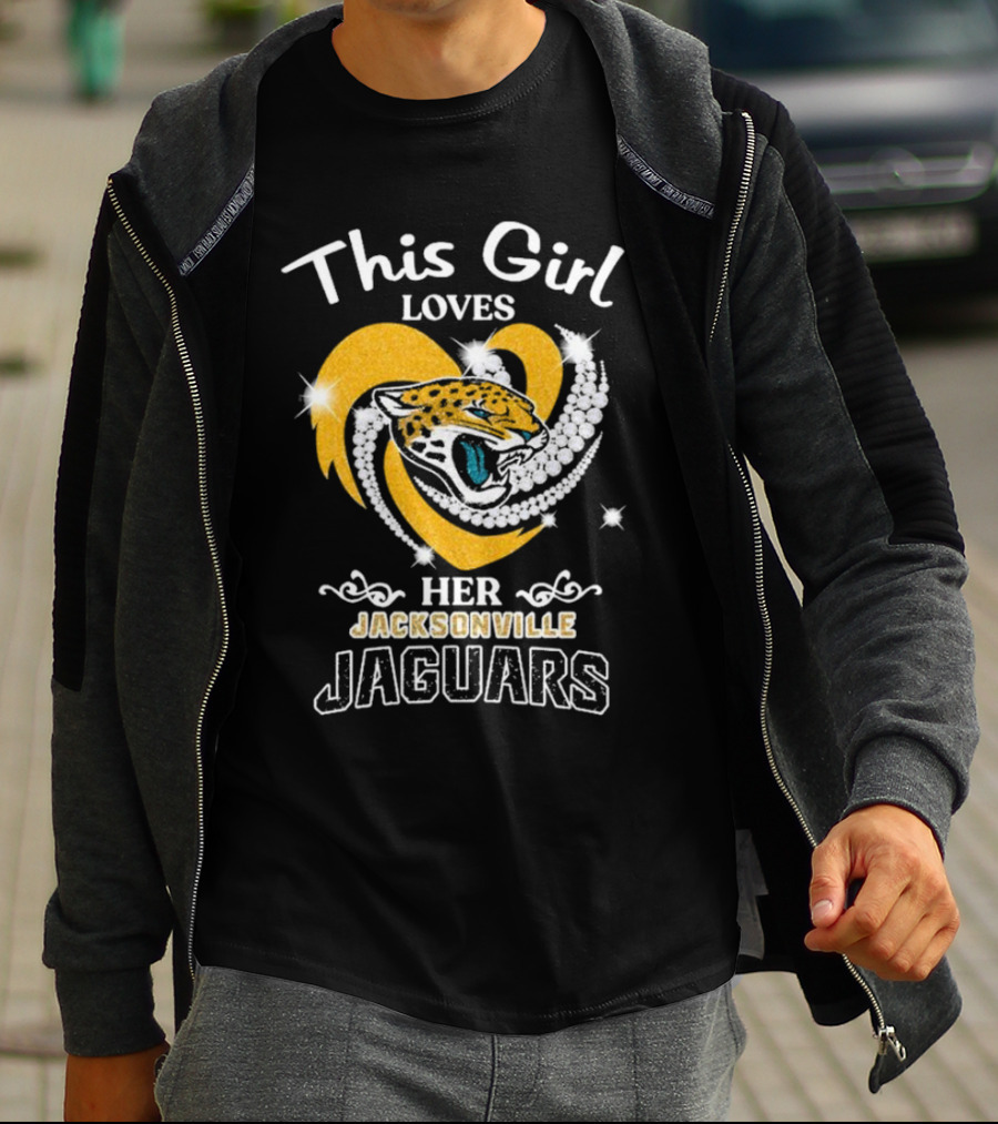 This Girl Loves Her Jacksonville Jaguars Heart With Diamonds And Jaguar T-Shirt