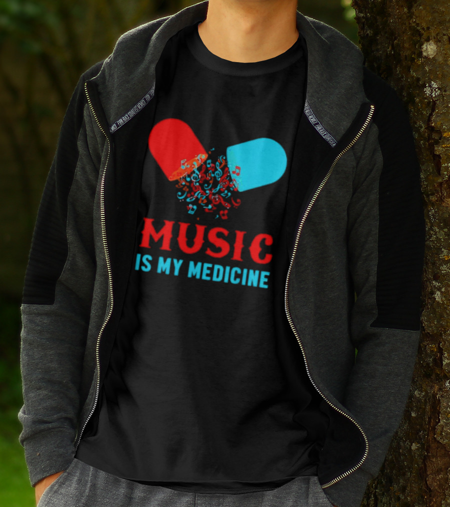 Music Is My Medicine Capsule Musical Notes Explosion T-Shirt