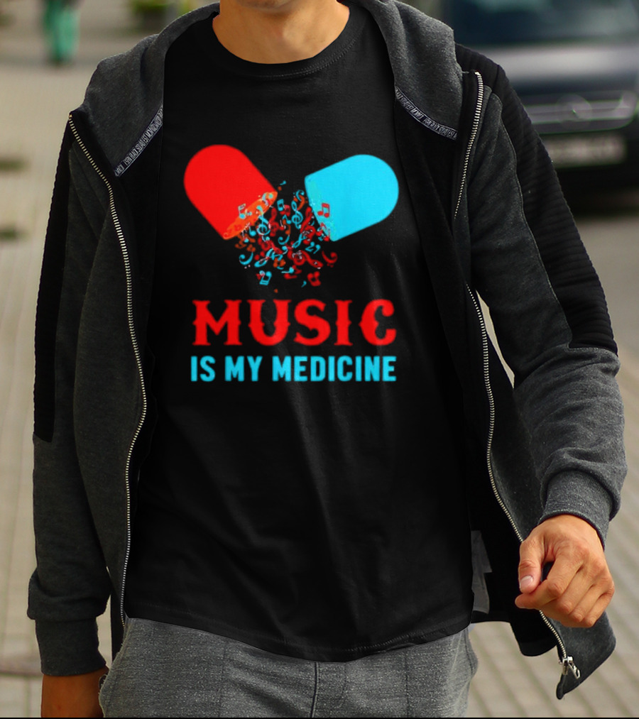 Music Is My Medicine Capsule Musical Notes Explosion T-Shirt