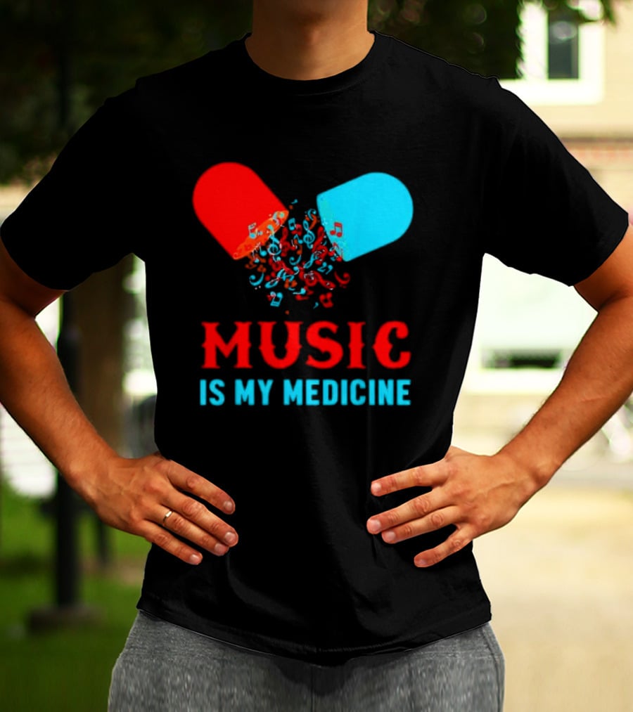 Music Is My Medicine Capsule Musical Notes Explosion T-Shirt