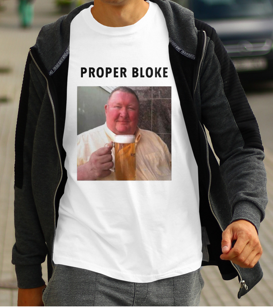 Proper Bloke Holding Beer With Contented Expression T-Shirt
