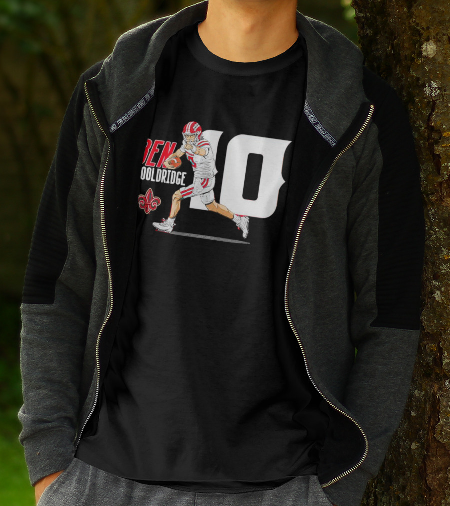 Ben Wooldridge Louisiana Ragin' Cajuns Number 10 Football Fleur-de-Lis Caricature T-Shirt