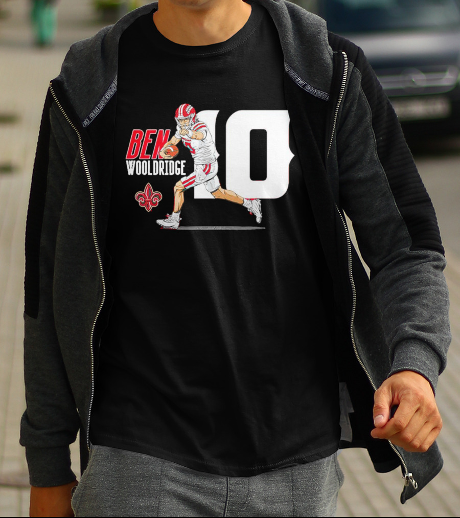 Ben Wooldridge Louisiana Ragin' Cajuns Number 10 Football Fleur-de-Lis Caricature T-Shirt