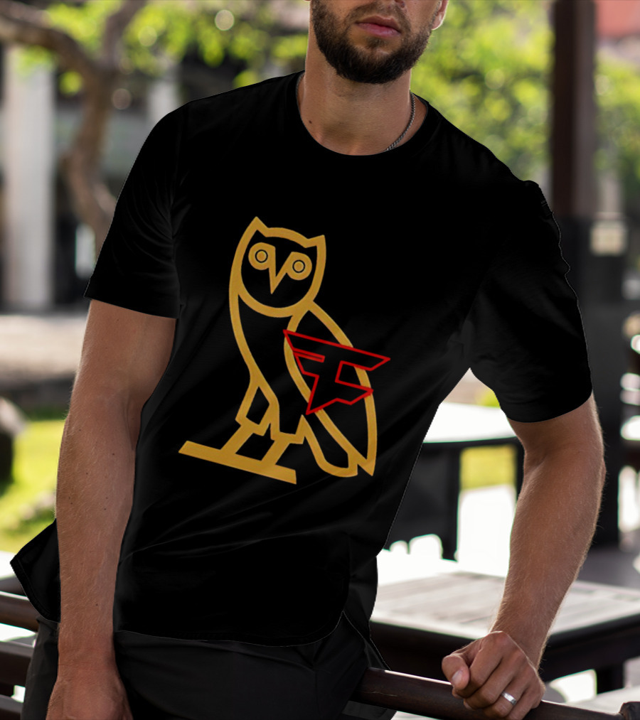 OVO X FaZe Clan OG Owl Red And Gold Logo Collaboration T-Shirt