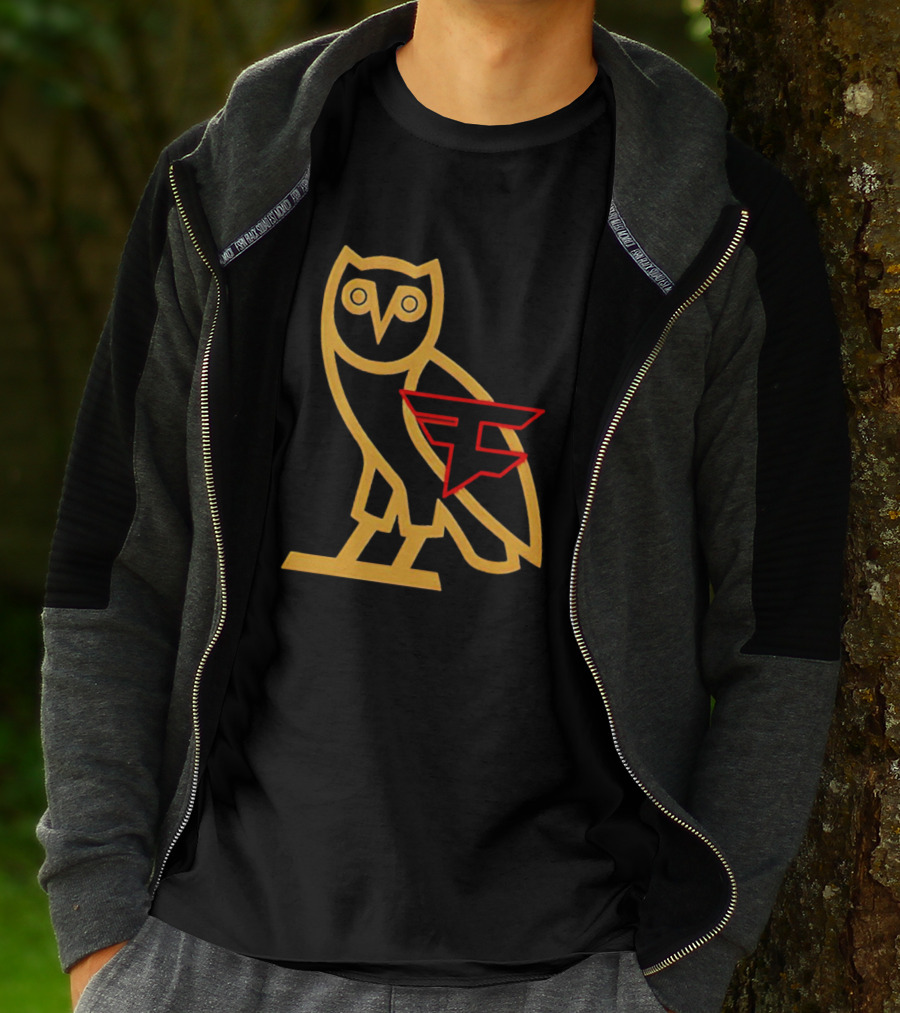 OVO X FaZe Clan OG Owl Red And Gold Logo Collaboration T-Shirt
