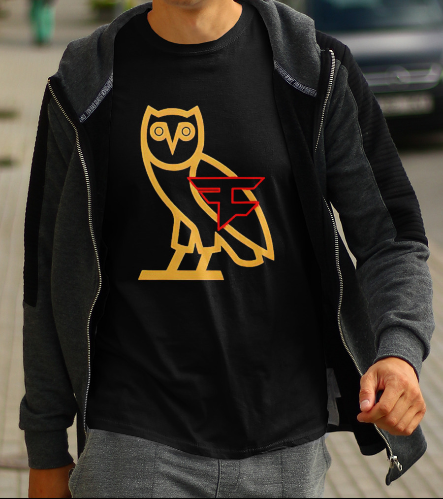 OVO X FaZe Clan OG Owl Red And Gold Logo Collaboration T-Shirt