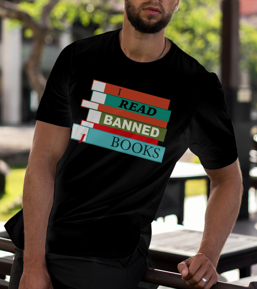 I Read Banned Books Stacked Colorful Titles T-Shirt