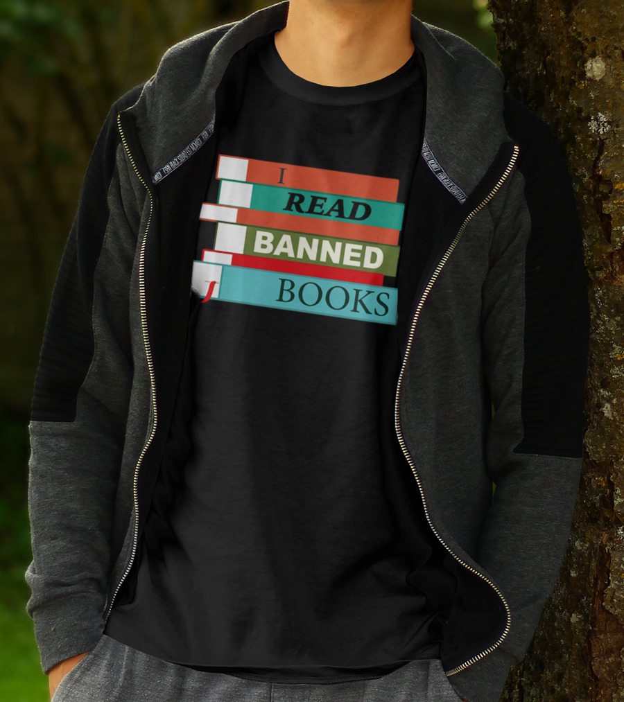 I Read Banned Books Stacked Colorful Titles T-Shirt