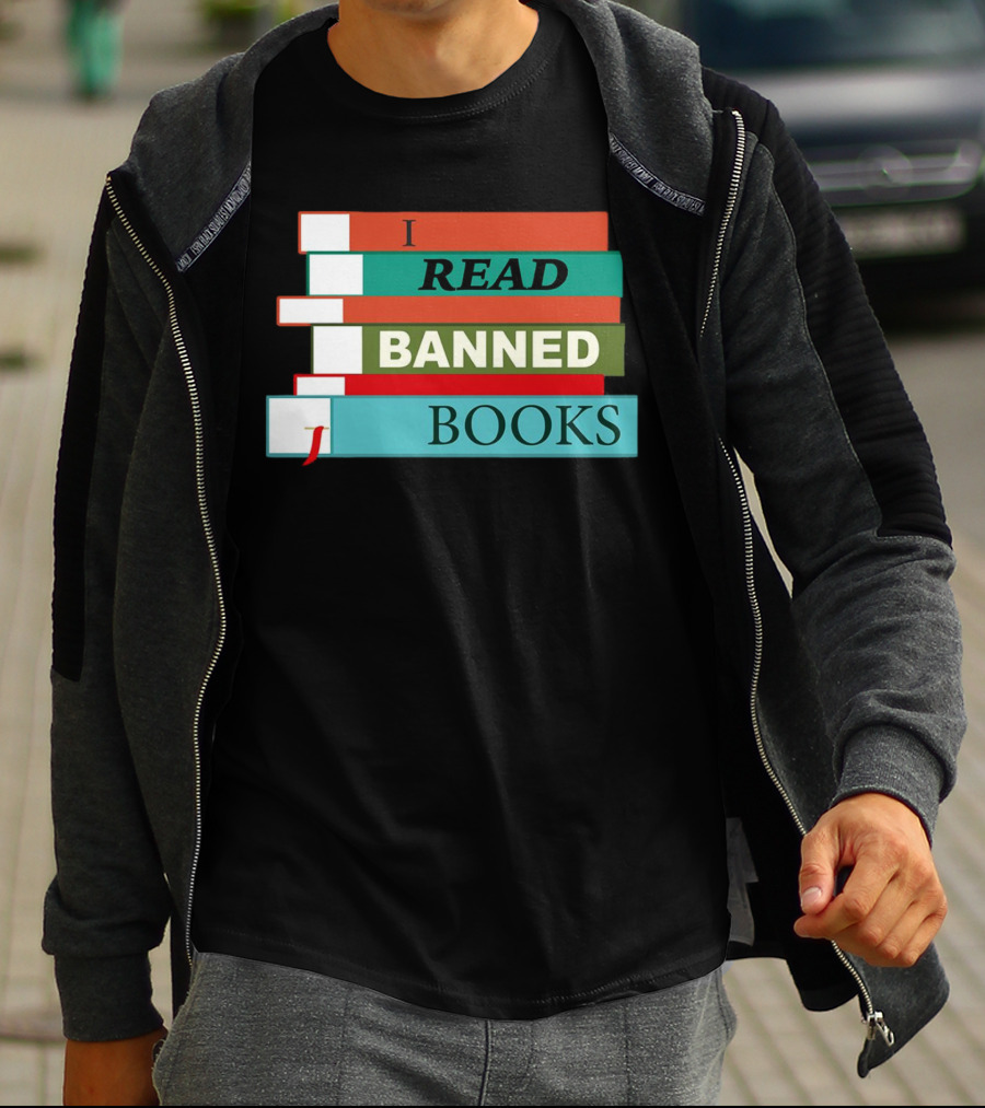 I Read Banned Books Stacked Colorful Titles T-Shirt