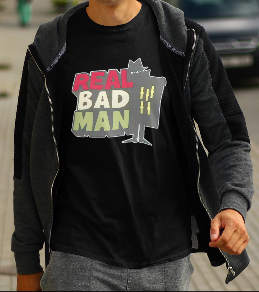 Real Bad Man With Iconic Silhouette And Stripes T-Shirt