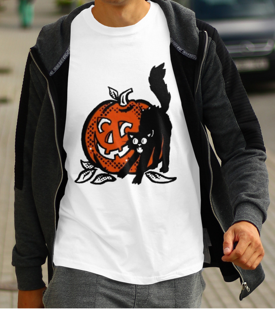 Vintage Halloween Pumpkin And Black Cat T-Shirt