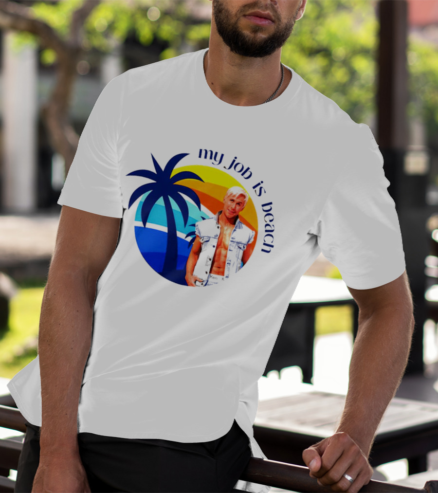 Barbie My Job Is Beach Ken Sunset Palm Tree T-Shirt
