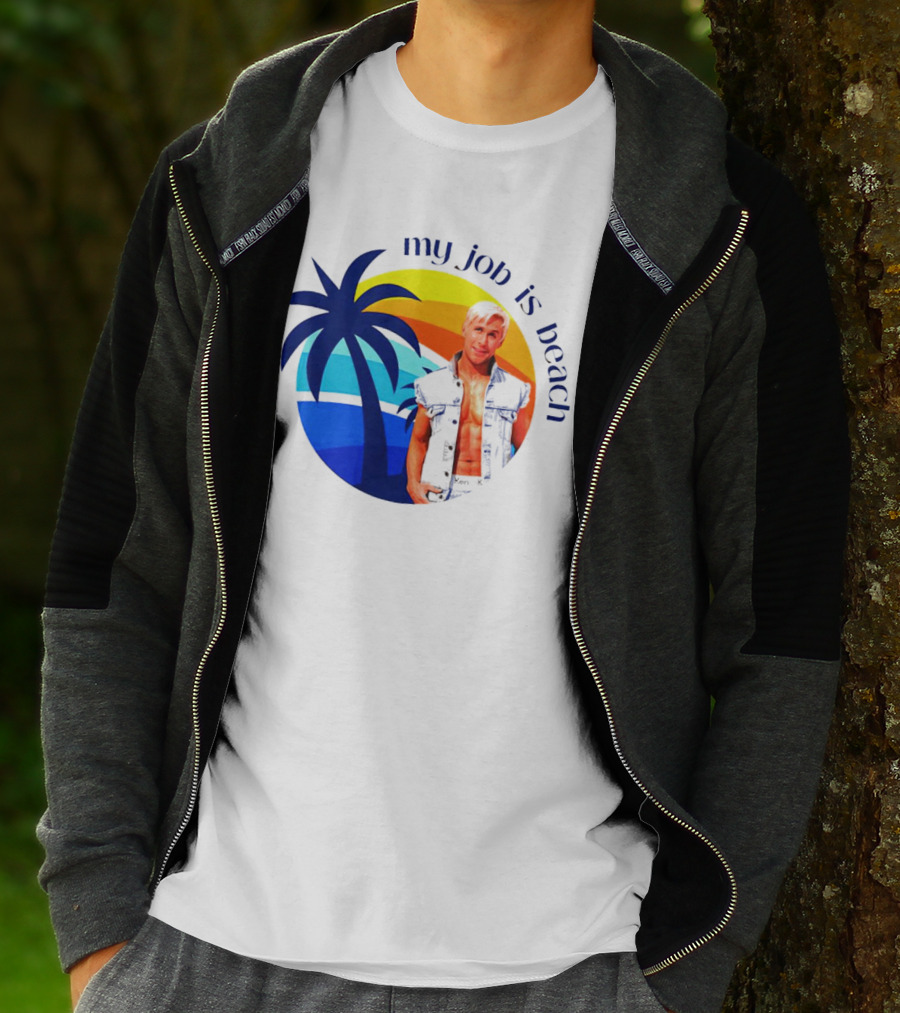Barbie My Job Is Beach Ken Sunset Palm Tree T-Shirt