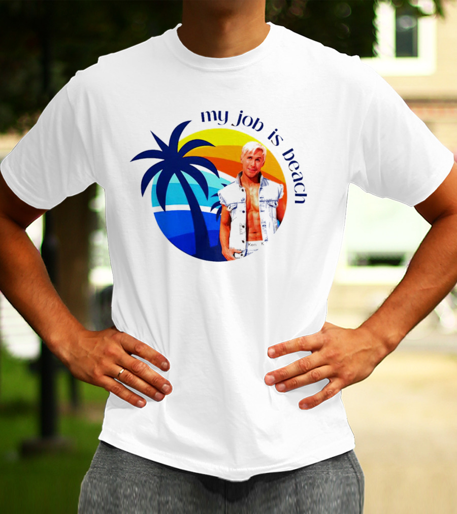 Barbie My Job Is Beach Ken Sunset Palm Tree T-Shirt