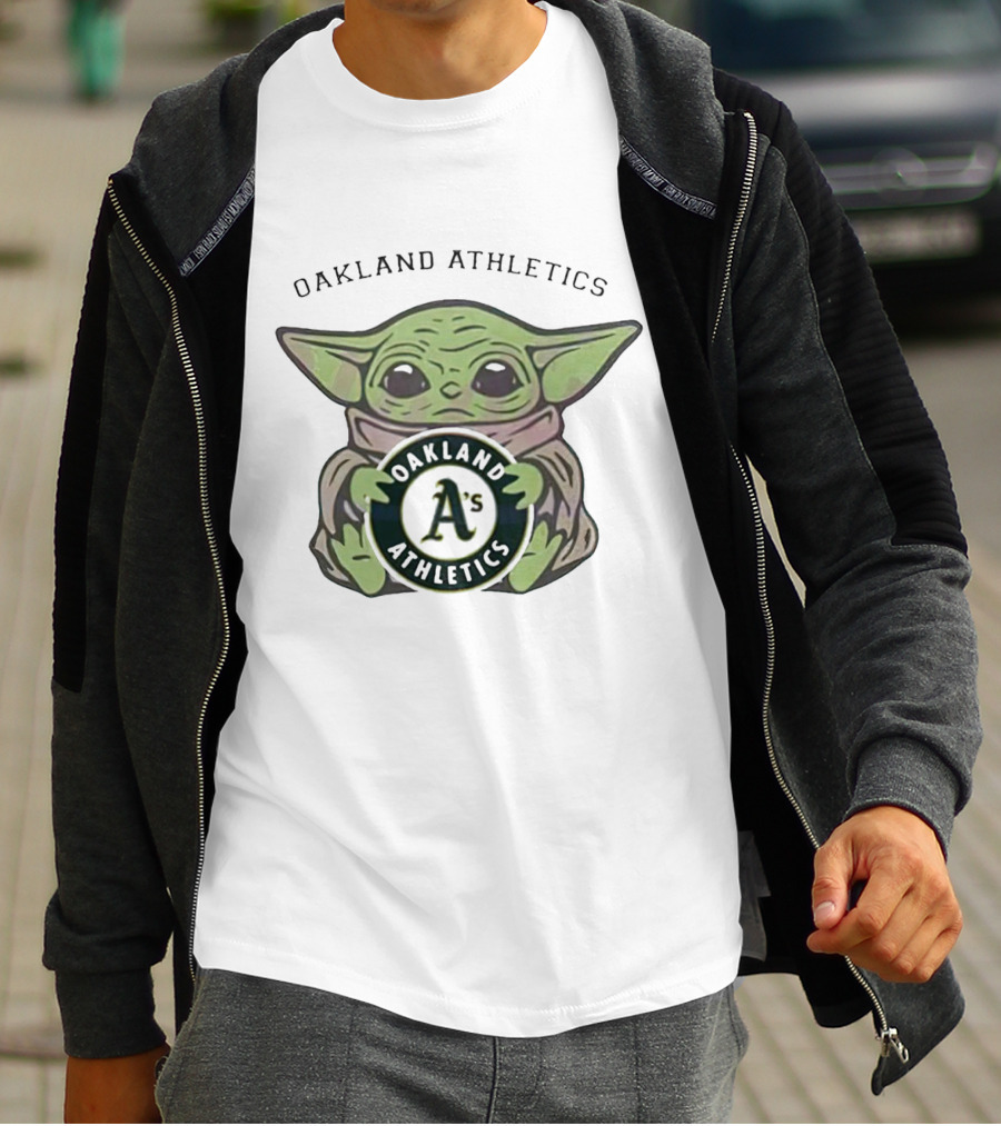 Oakland Athletics Baby Yoda Holding Team Emblem T-Shirt
