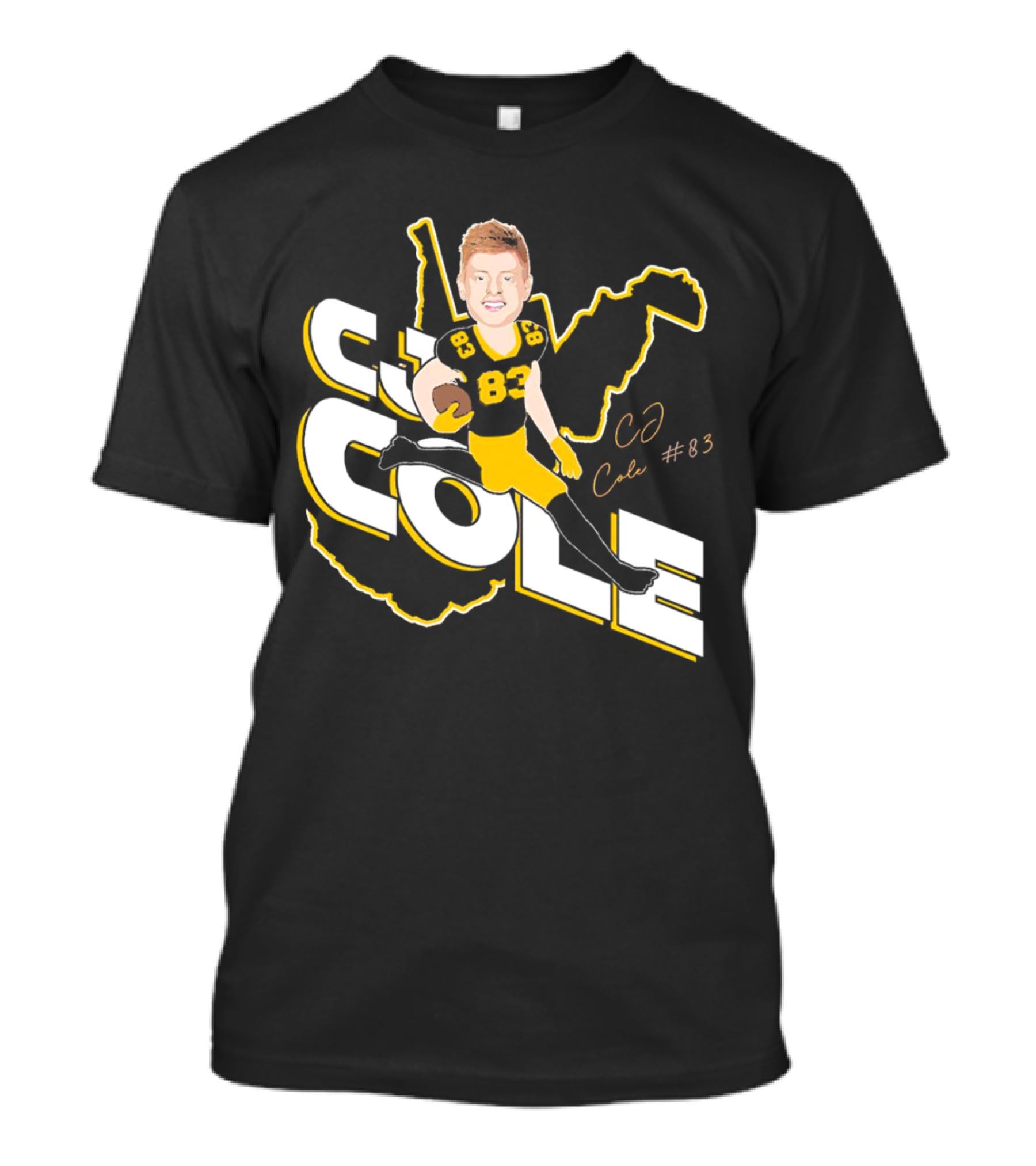 CJ Cole #83 West Virginia Football Player Caricature Signature T-Shirt