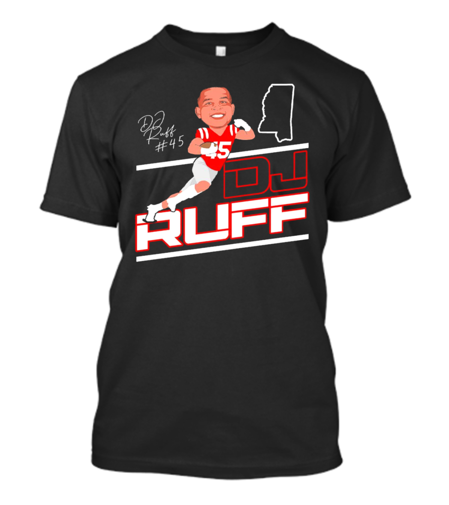 DJ Ruff #45 Ole Miss Rebels Football Signature T-Shirt