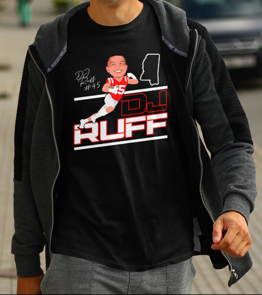 DJ Ruff #45 Ole Miss Rebels Football Signature T-Shirt