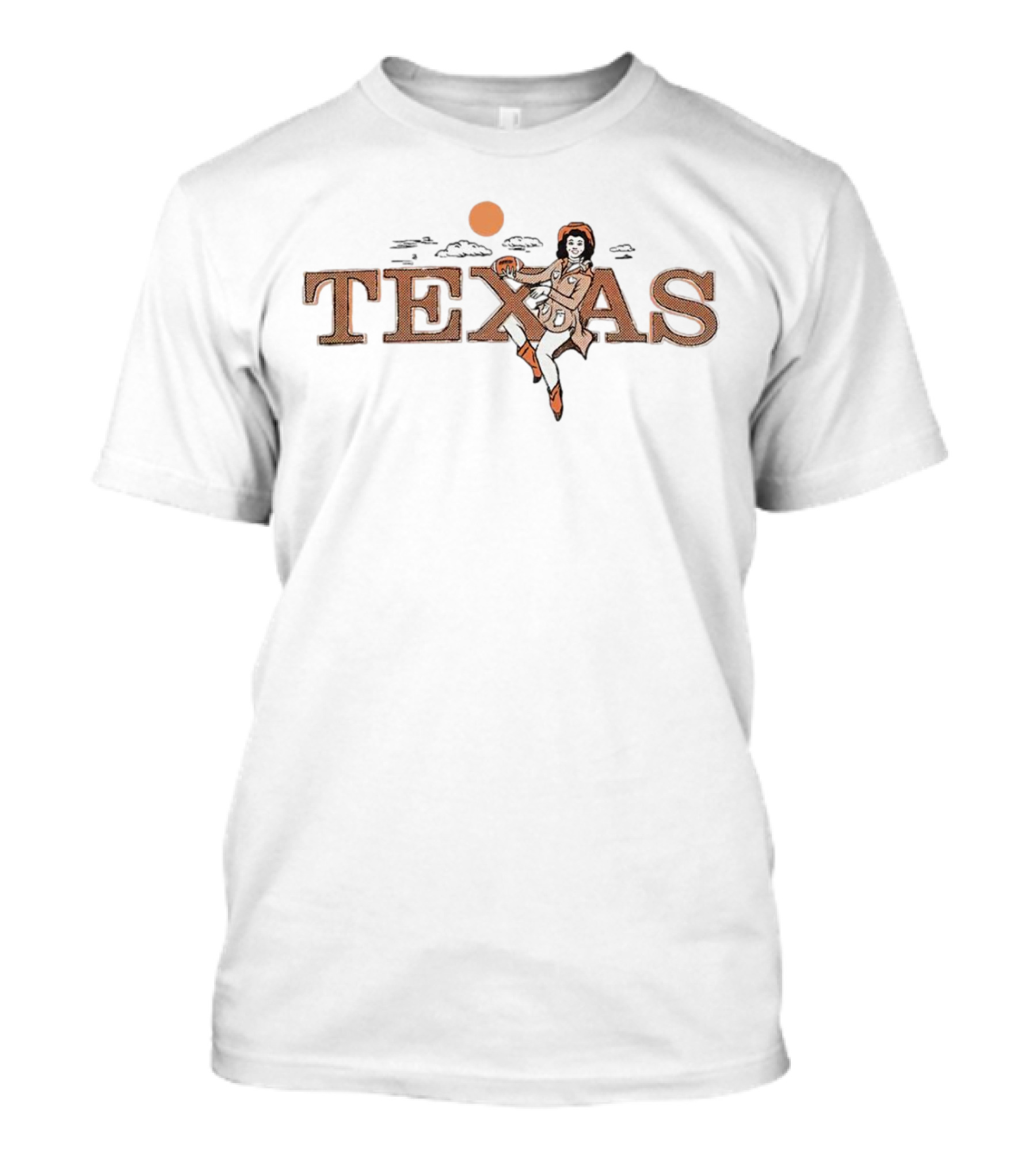 Texas Cowgirl Orange Sunset Clouds And Rodeo Boots T-Shirt