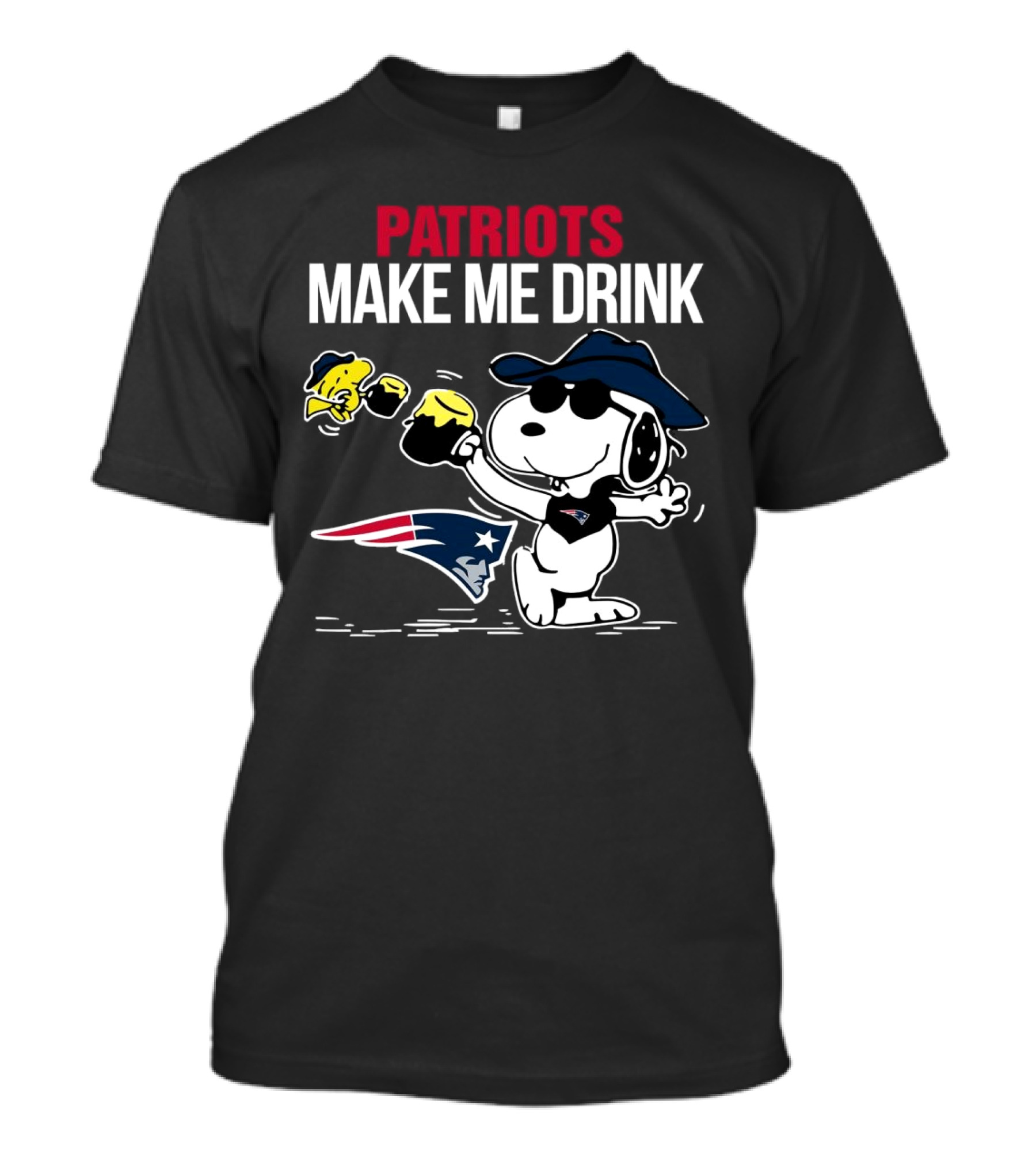 Patriots Snoopy Make Me Drink New England Football Peanuts Woodstock T-Shirt