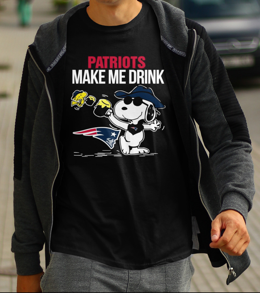 Patriots Snoopy Make Me Drink New England Football Peanuts Woodstock T-Shirt