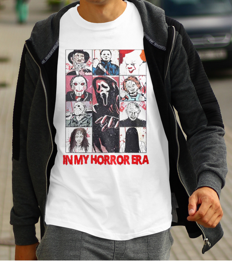 In My Horror Era Ghostface Freddy Krueger Michael Myers Pennywise Jason Chucky Pinhead Sadako Samara T-Shirt