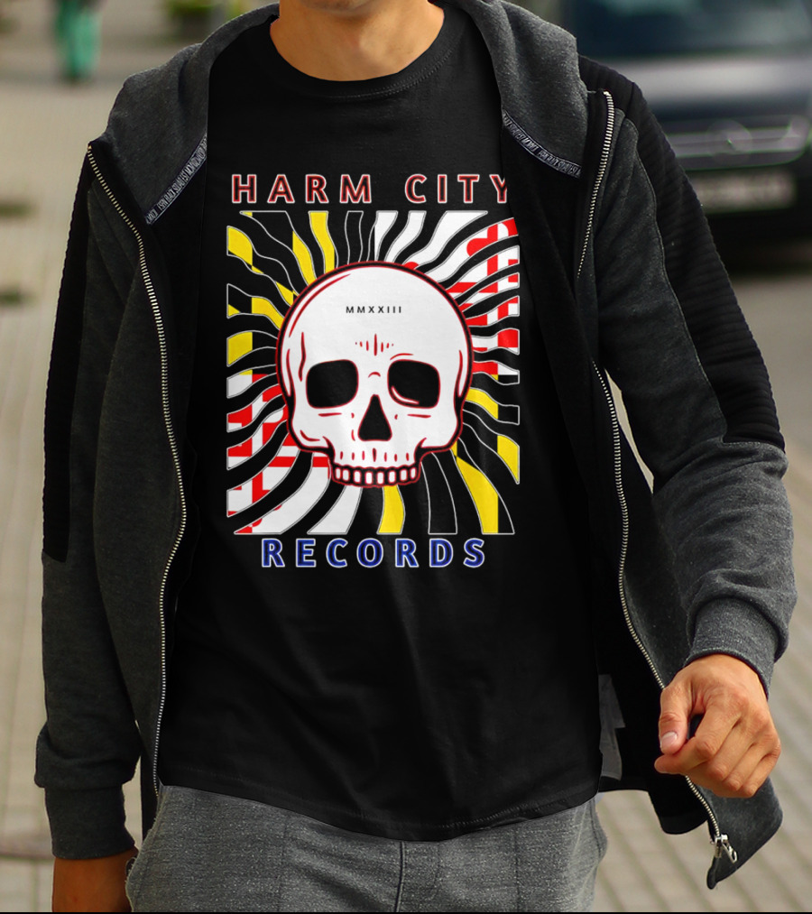 Harm City Records Baltimore Maryland Charm City MMXXIII Skull T-Shirt