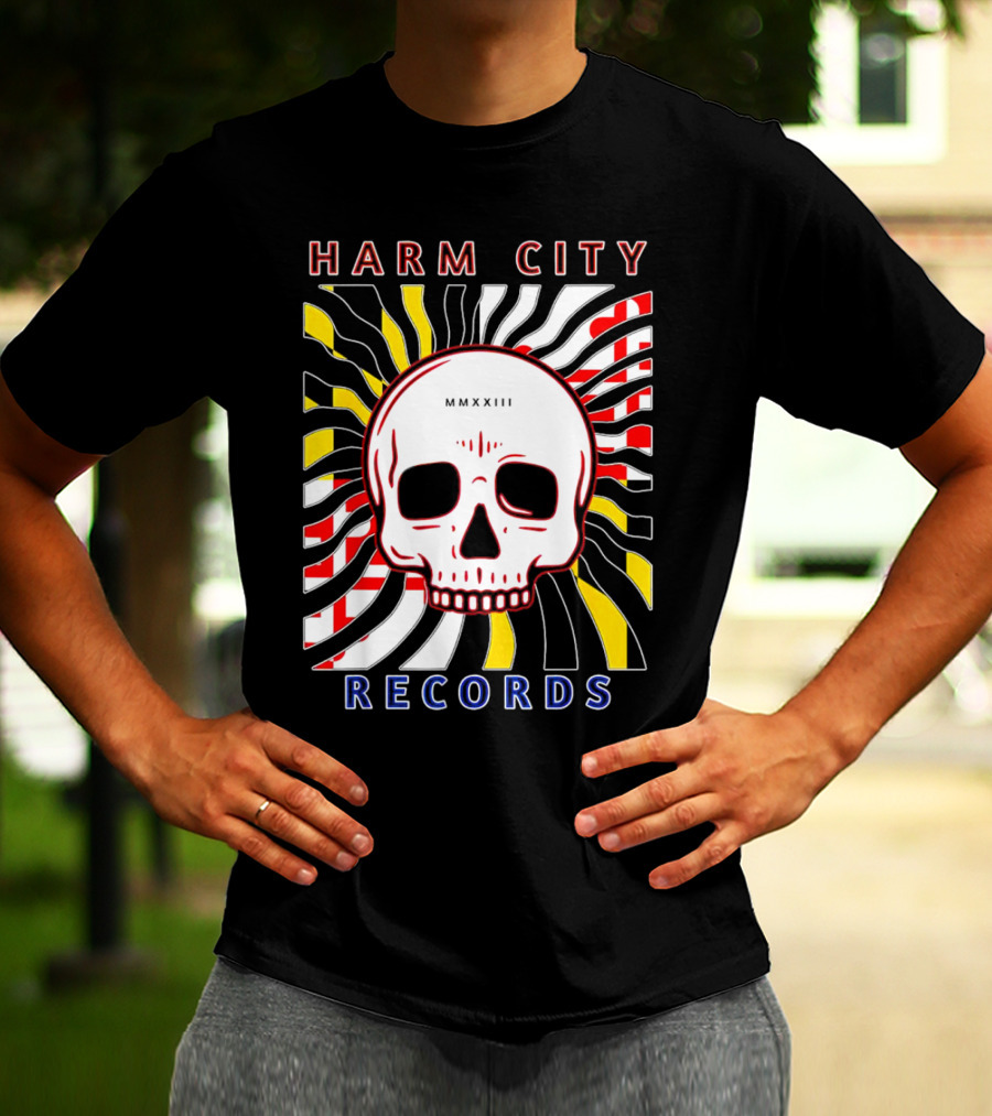 Harm City Records Baltimore Maryland Charm City MMXXIII Skull T-Shirt