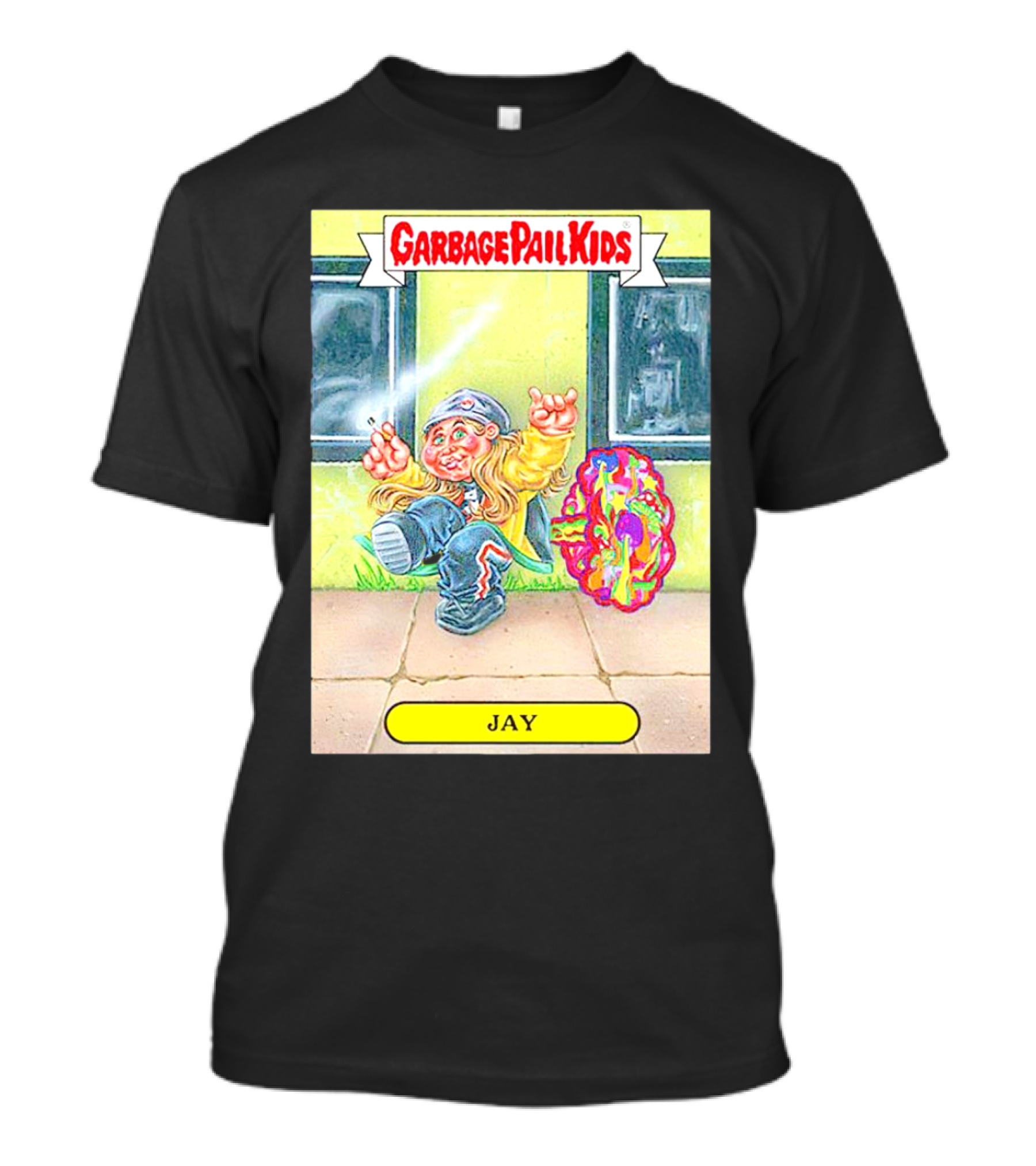 Garbage Pail Kids Jay Character Smoking Graffiti Parody Sticker T-Shirt