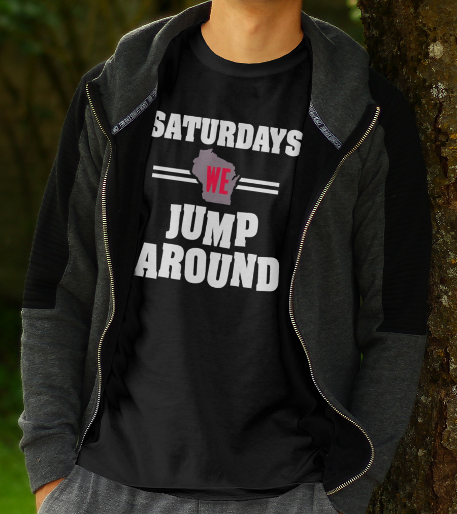 Saturdays We Jump Around Wisconsin Badgers Football Map T-Shirt