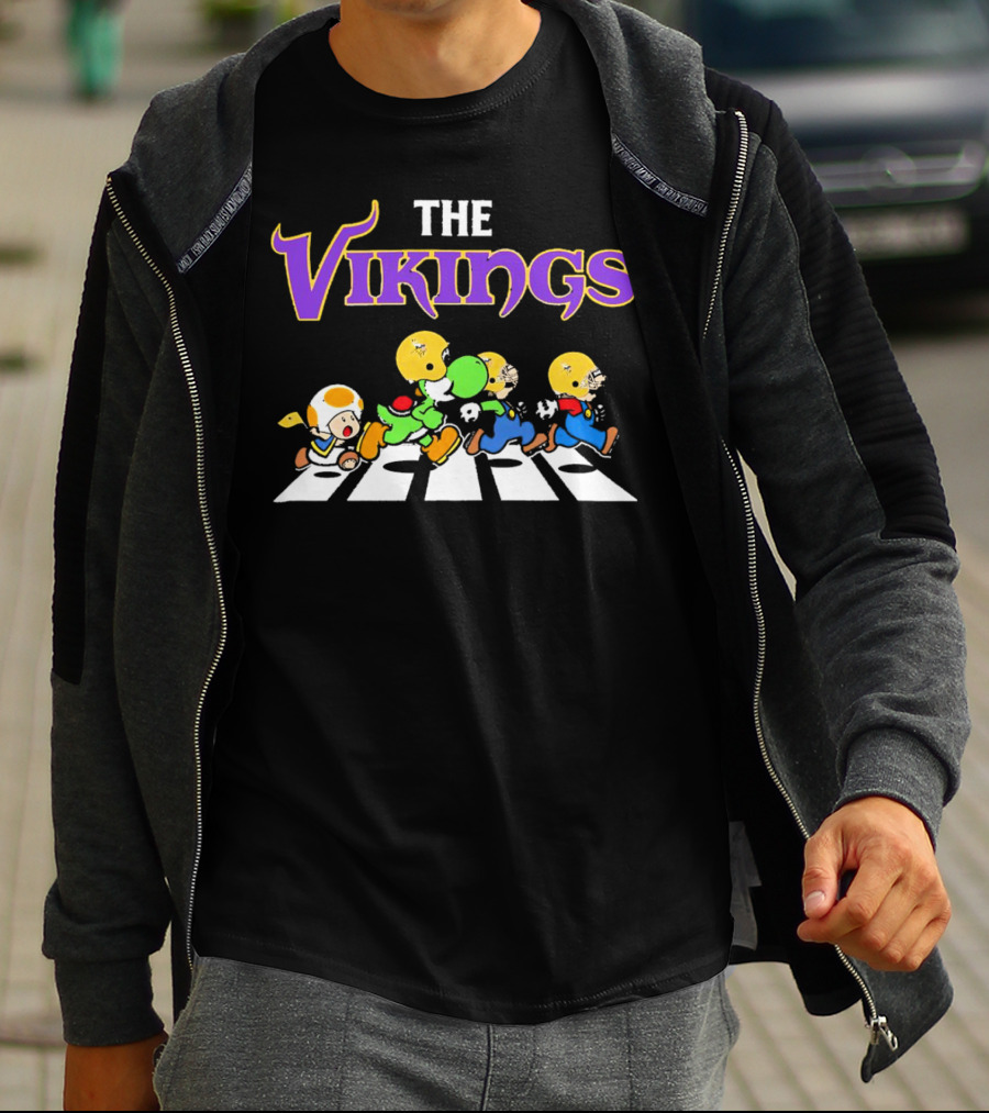 Super Mario Characters Crossing For Minnesota Vikings Sports Fans T-Shirt