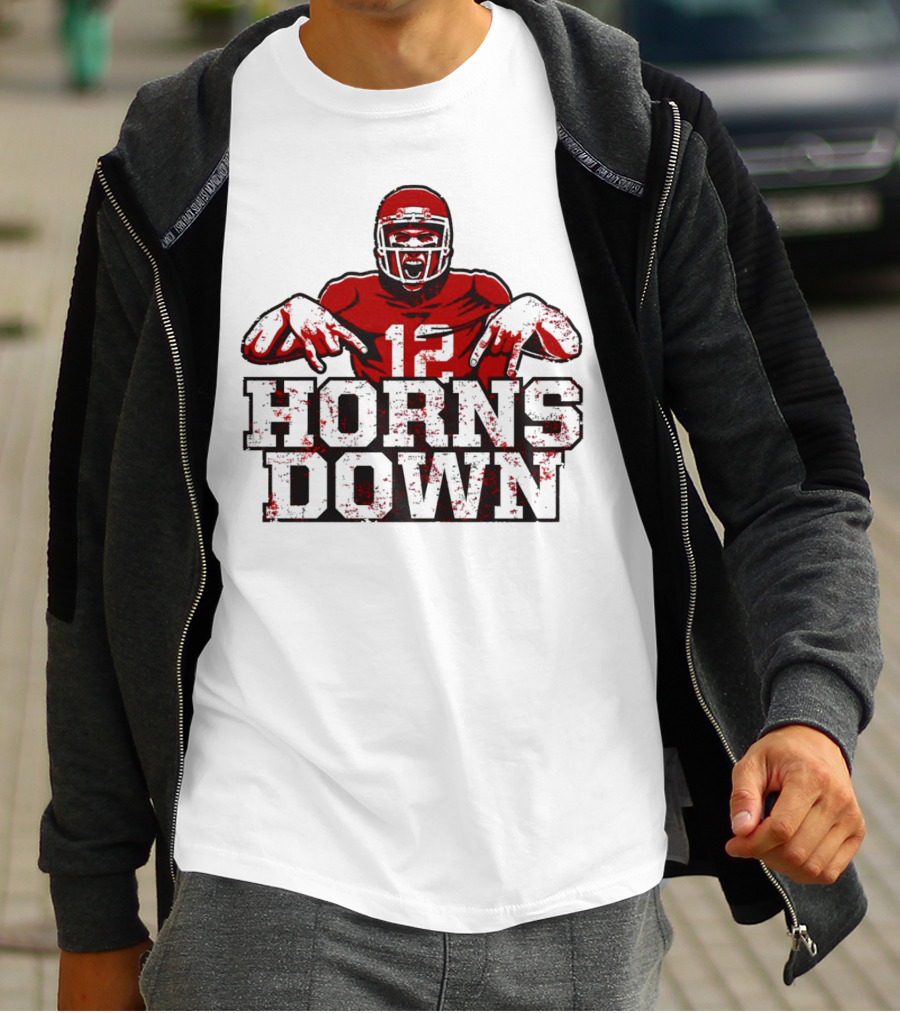 Horns Down 12 Houston Cougars Football T-Shirt
