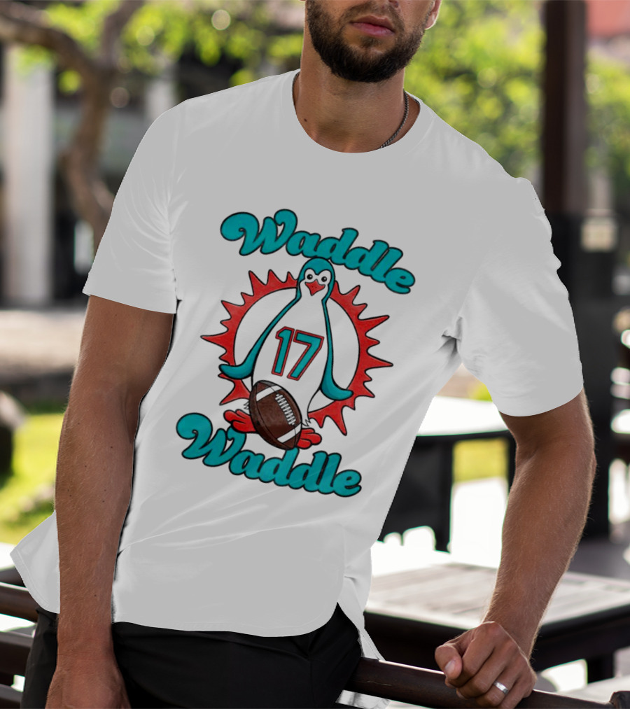 Waddle Waddle 17 Miami Dolphin Football Penguin T-Shirt