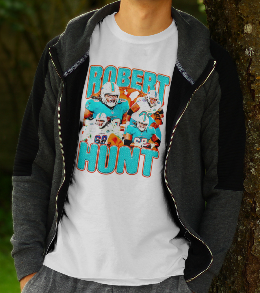 Robert Hunt Miami Dolphins 68 Vintage Football Collage T-Shirt