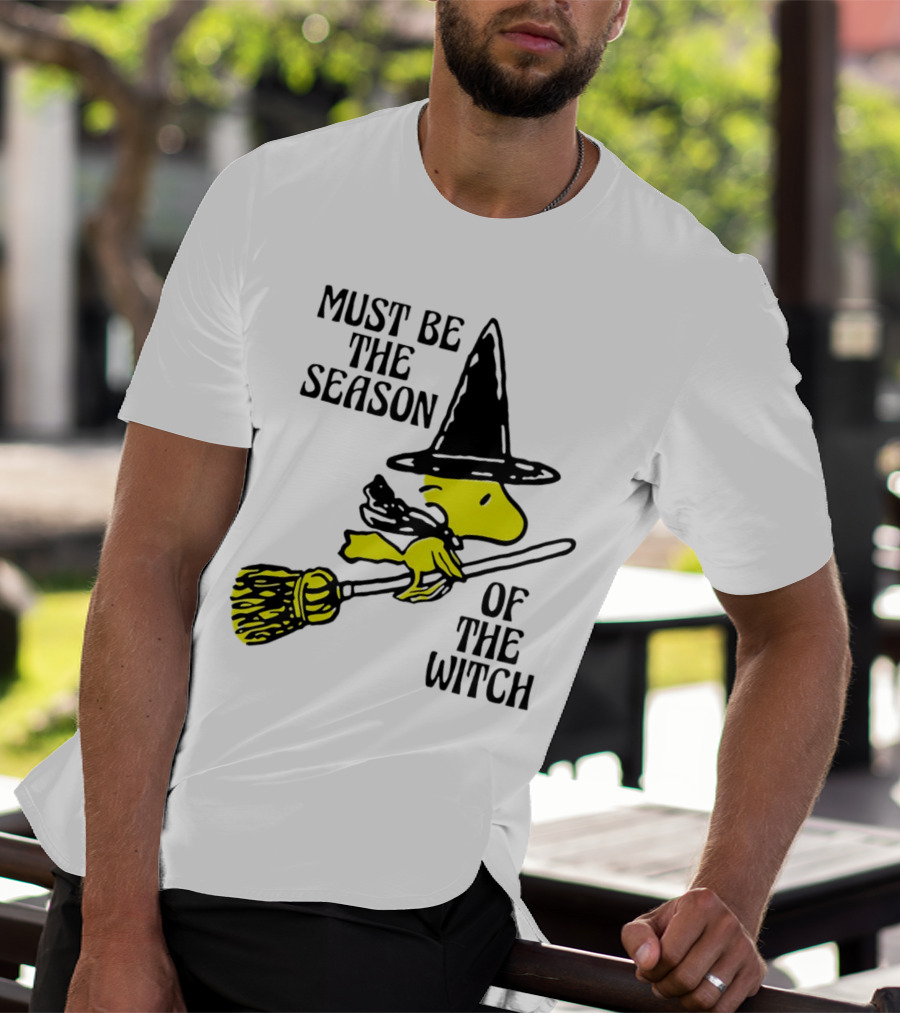 Must Be The Season Of The Witch Halloween Woodstock Peanuts Broomstick T-Shirt