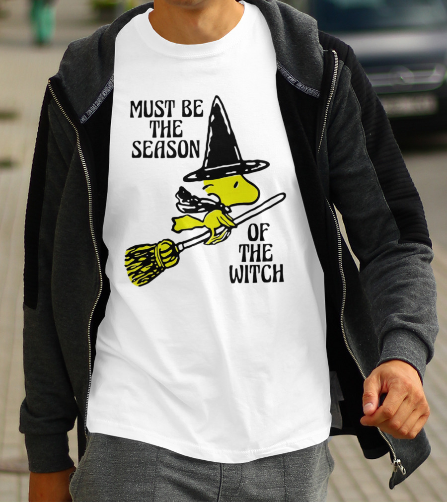 Must Be The Season Of The Witch Halloween Woodstock Peanuts Broomstick T-Shirt