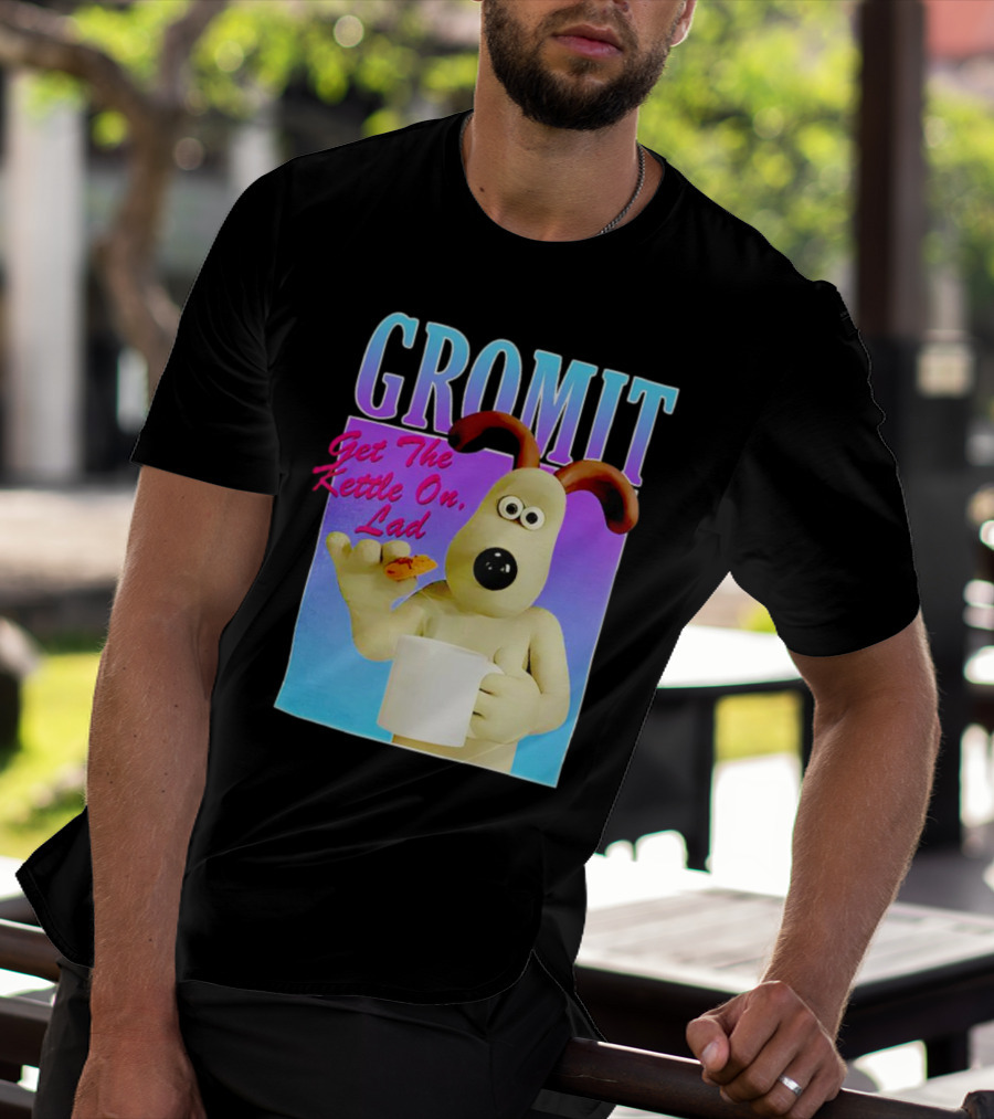 Gromit Get The Kettle On Lad With Tea And Biscuit T-Shirt