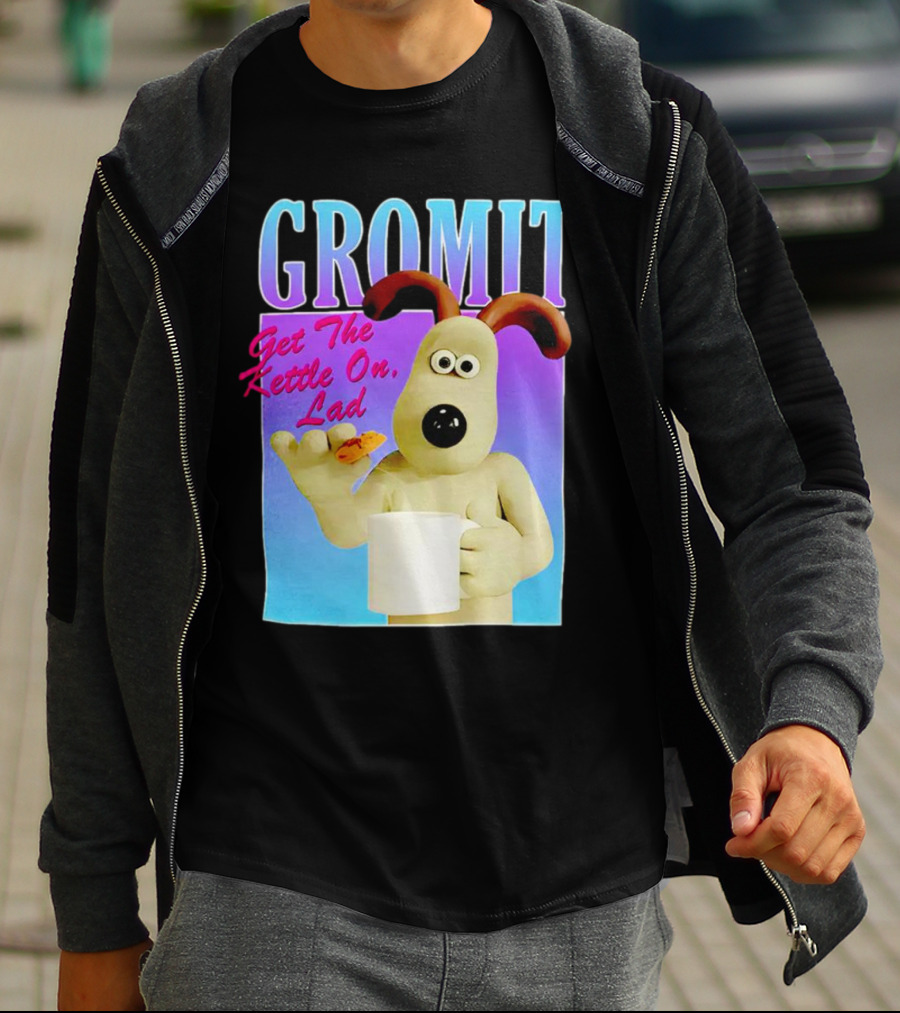 Gromit Get The Kettle On Lad With Tea And Biscuit T-Shirt