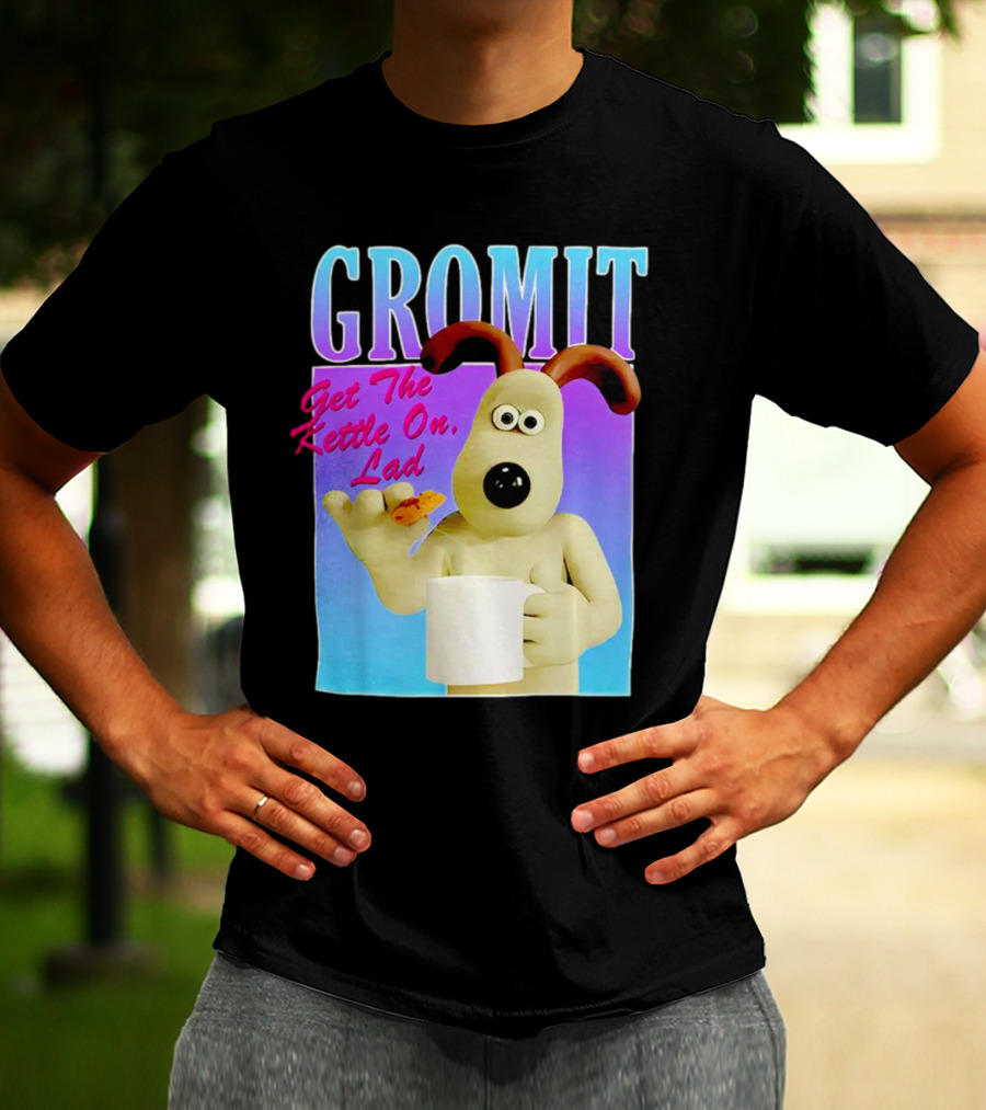 Gromit Get The Kettle On Lad With Tea And Biscuit T-Shirt