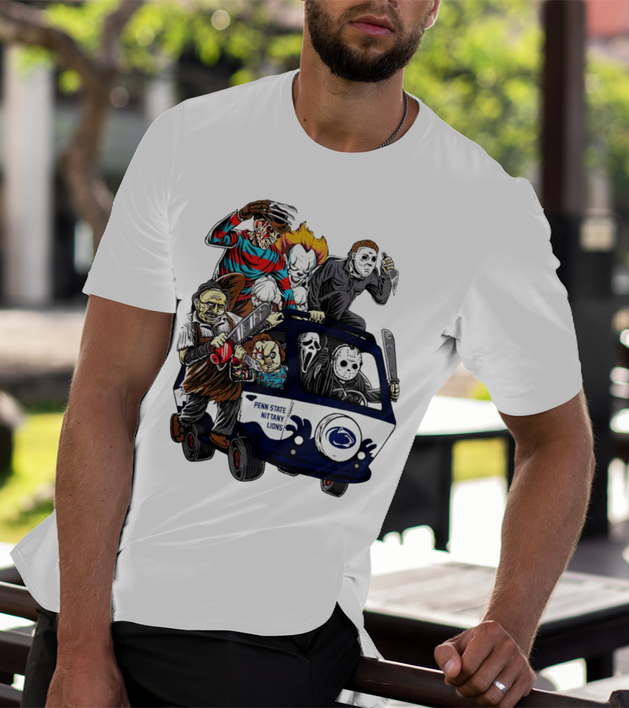 Penn State Nittany Lions Horror Movie Characters Halloween Bus T-Shirt