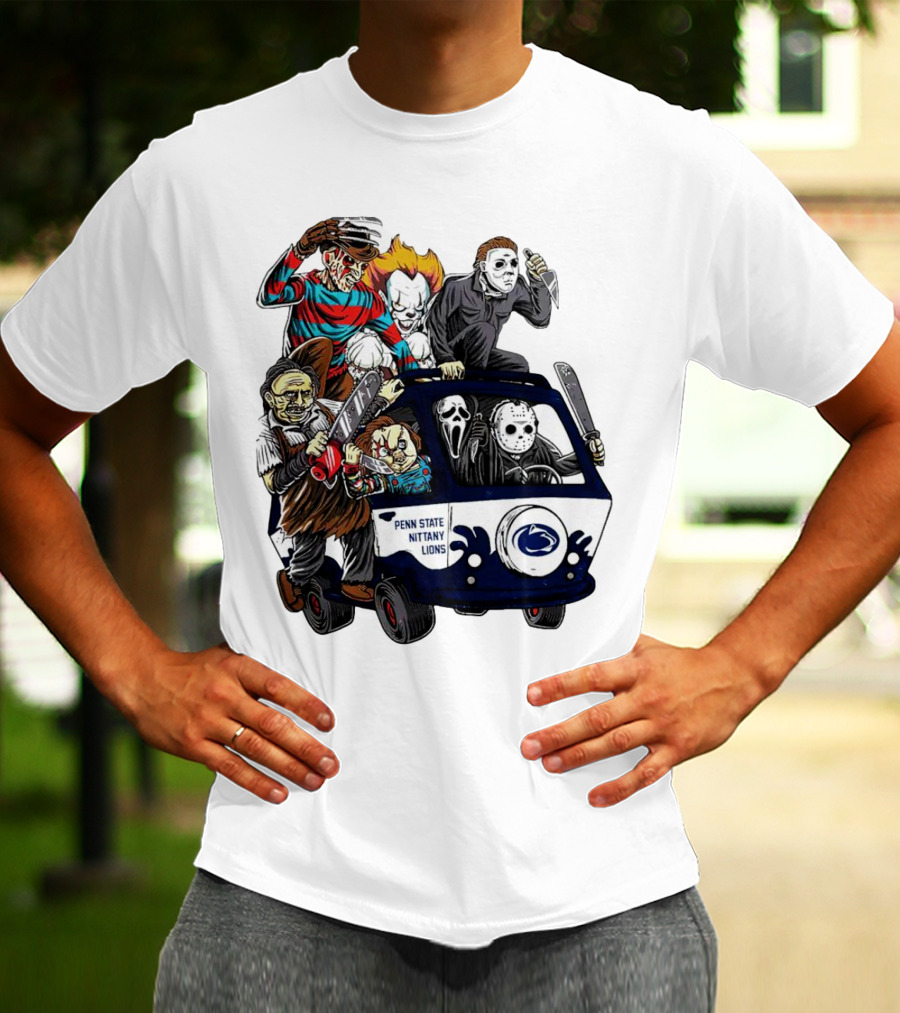 Penn State Nittany Lions Horror Movie Characters Halloween Bus T-Shirt