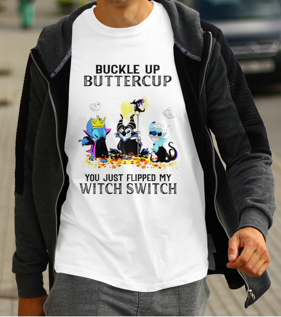 Buckle Up Buttercup You Just Flipped My Witch Switch Halloween Stitch Hocus Pocus T-Shirt
