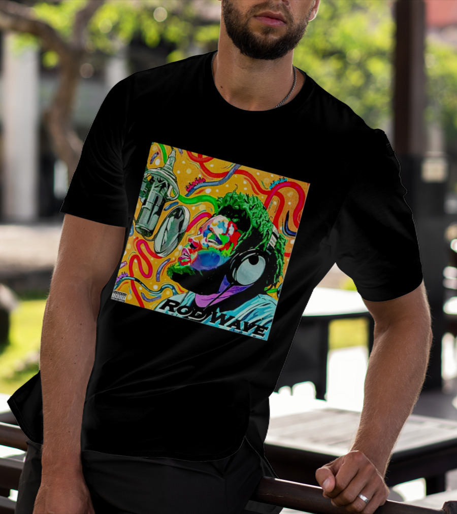 Rod Wave Vintage Colorful Microphone Headphones Psychedelic Art Album Cover T-Shirt